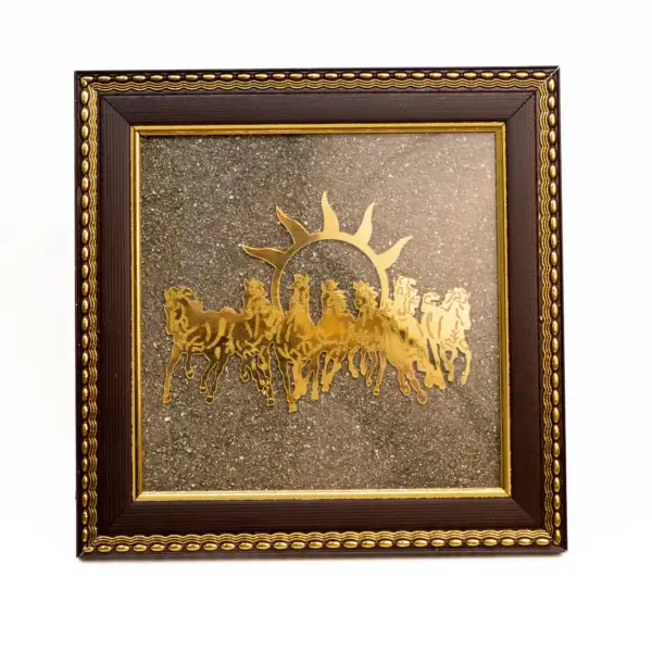 7 Horses with Sun on Natural Pyrite Frame