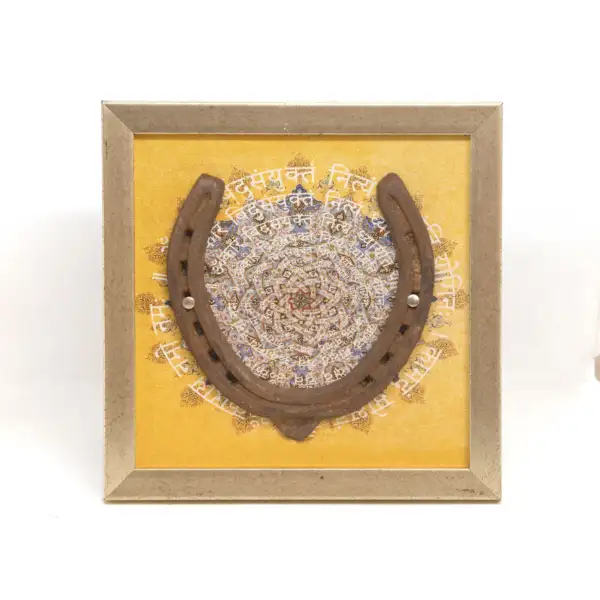 Good Luck Antique Horseshoe with a Mandala Backdrop